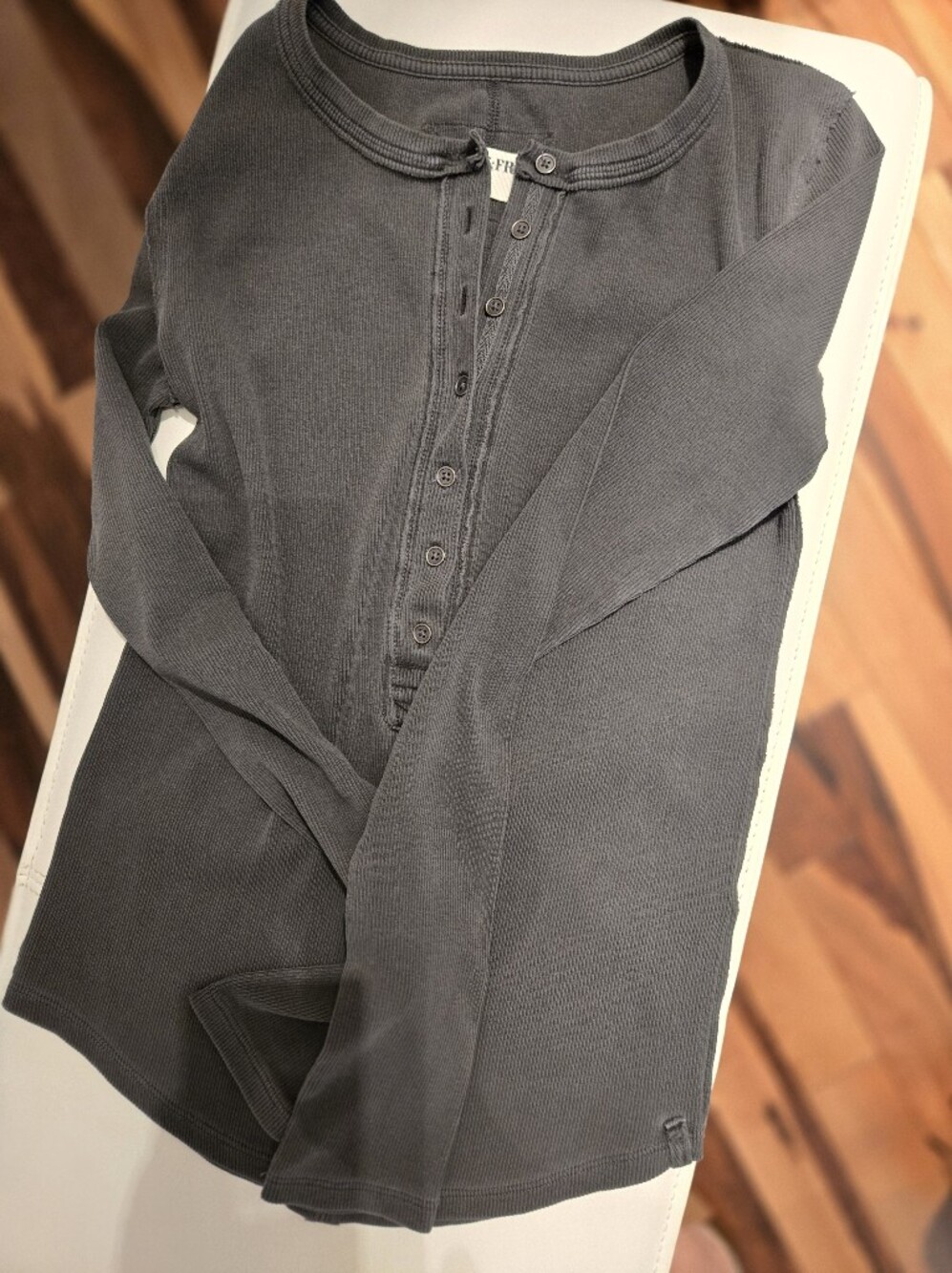 We The Free Charcoal Ribbed Henley Top